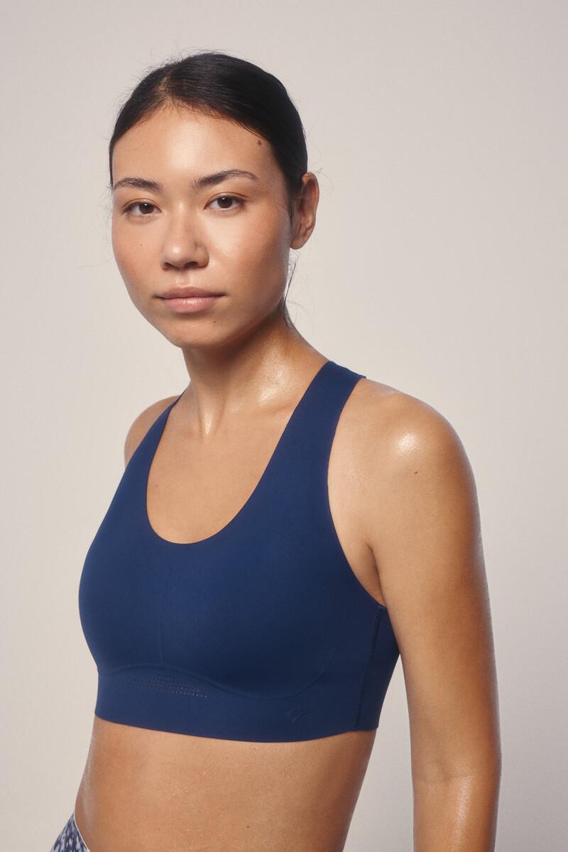women'secret Sujetador deportivo COMPRESSIVE azul detalle print Oferta especial de fábrica