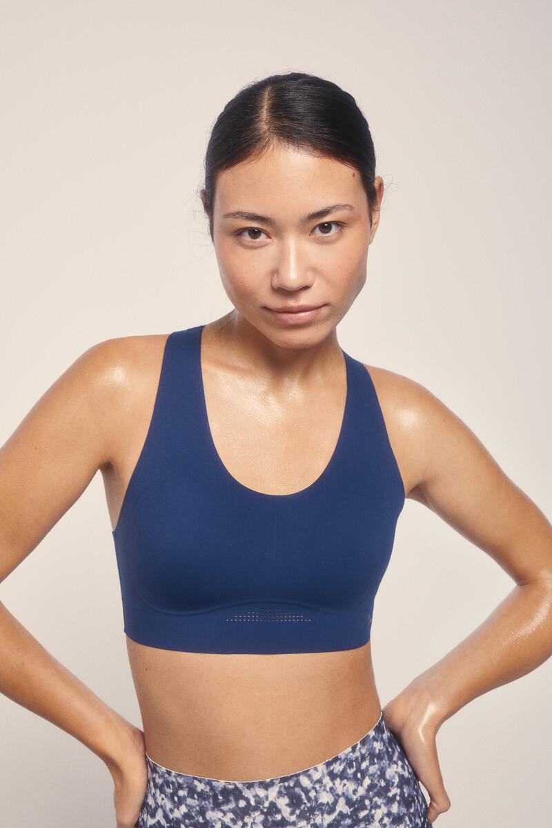 women'secret Sujetador deportivo COMPRESSIVE azul detalle print Oferta especial de fábrica