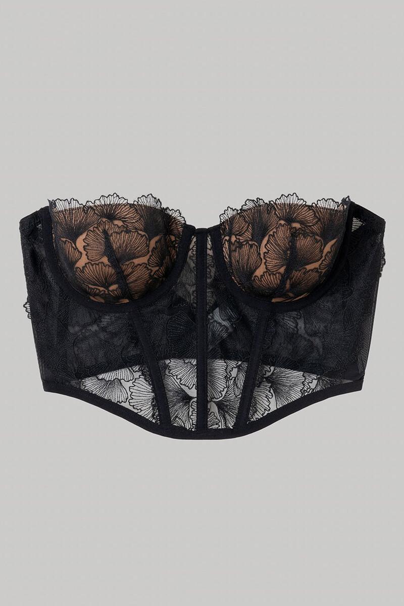 women'secret Sujetador bustier bordado negro Ofertas de temporada