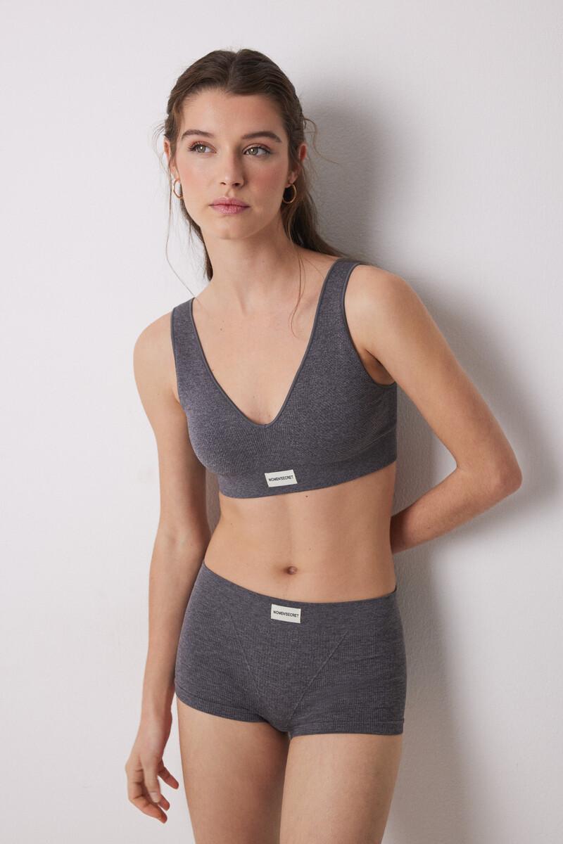 women'secret Top canalé gris seamless En línea