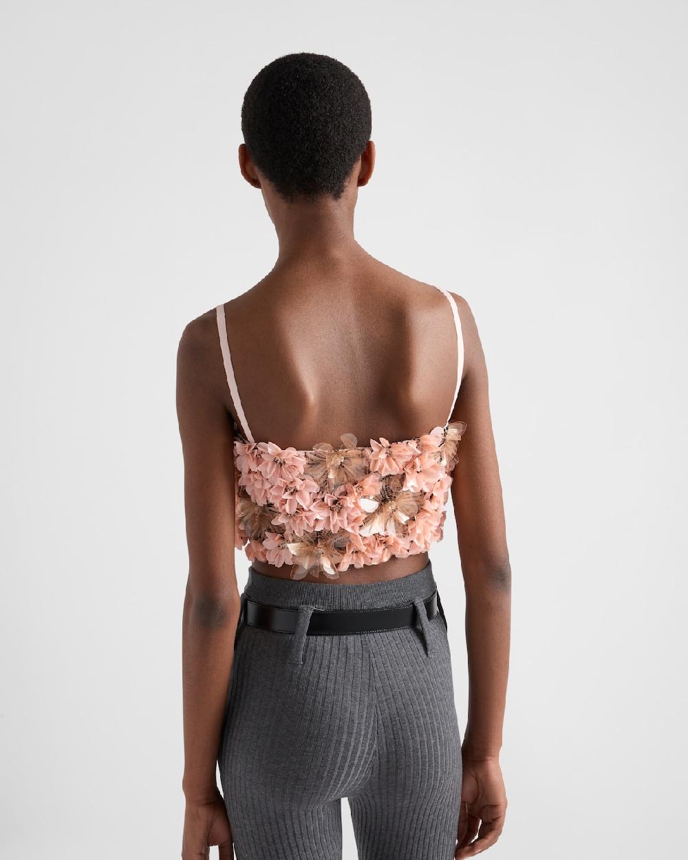Prada Top de organza bordada Outlet online