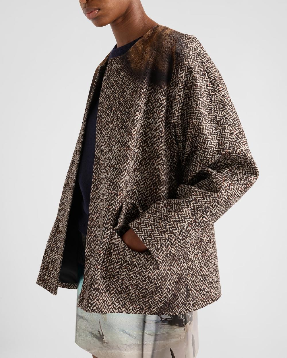 Prada Chaquetón de botonadura simple de dril estampado Rebajas de fábrica