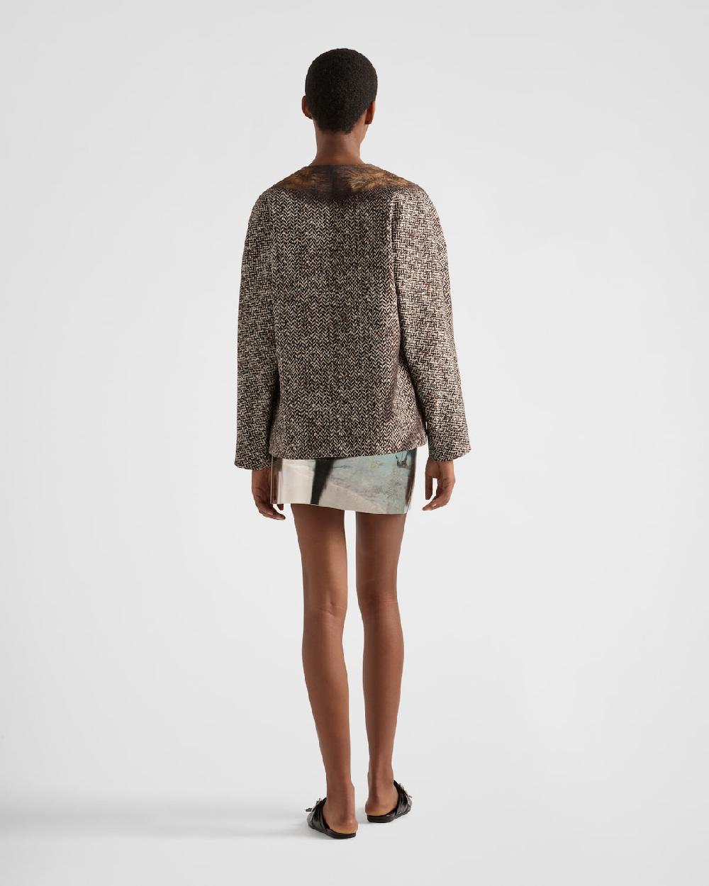 Prada Chaquetón de botonadura simple de dril estampado Rebajas de fábrica