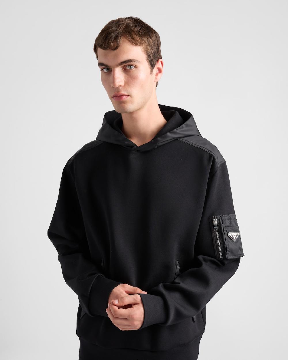 Prada Sudadera con capucha en felpa de algodón y Re-Nylon Ofertas