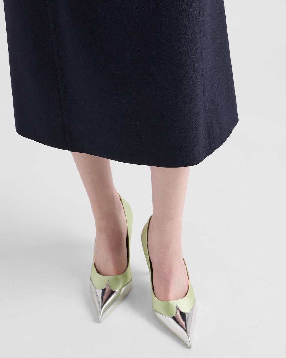 Prada Zapatos de tacón de satén y piel metalizada Oferta exclusiva