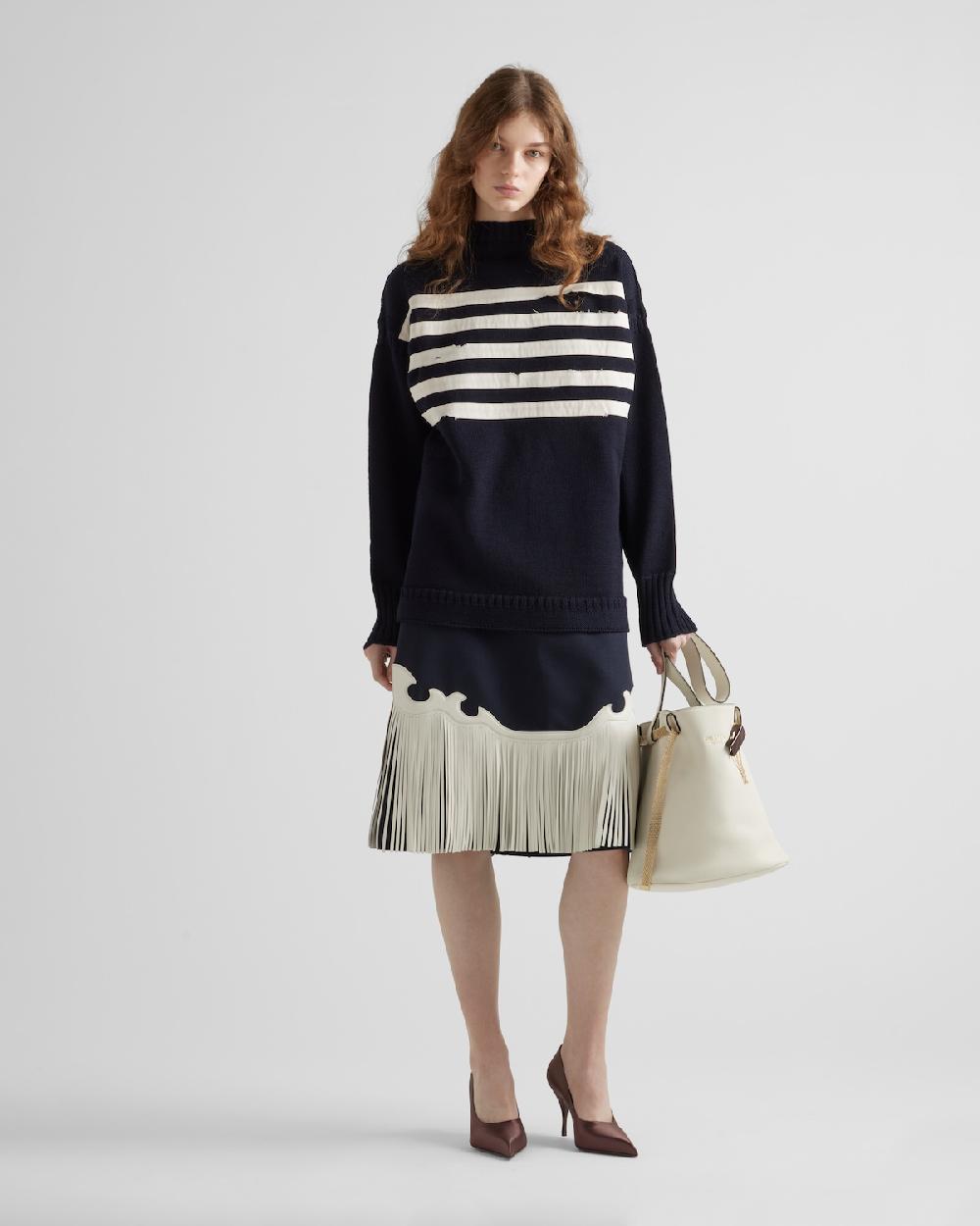 Prada Falda con pespuntes y flecos de piel Promoción por tiempo limitado