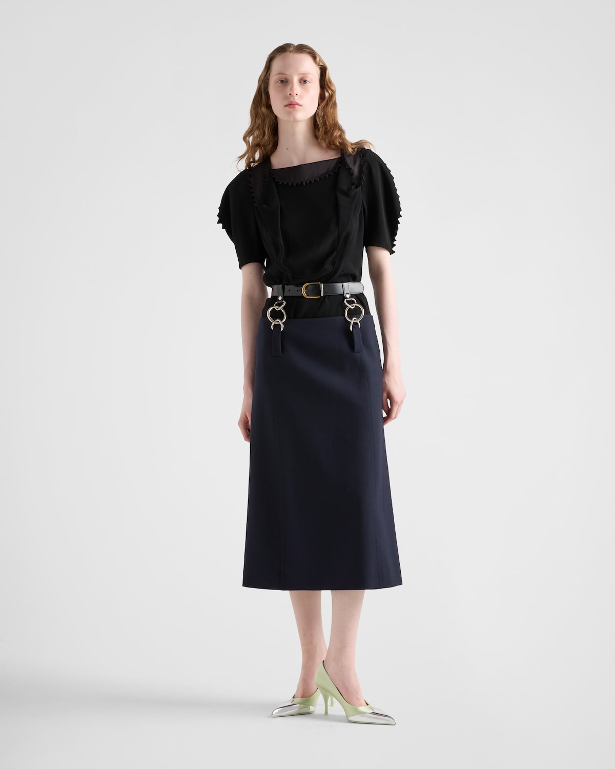 Prada Falda con cinturón y pespuntes Grandes descuentos