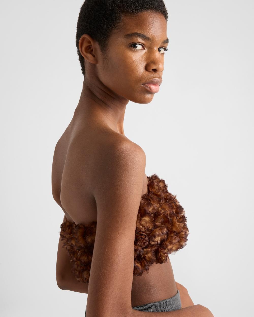 Prada Top bandeau de organza bordada Limitado a 3 días