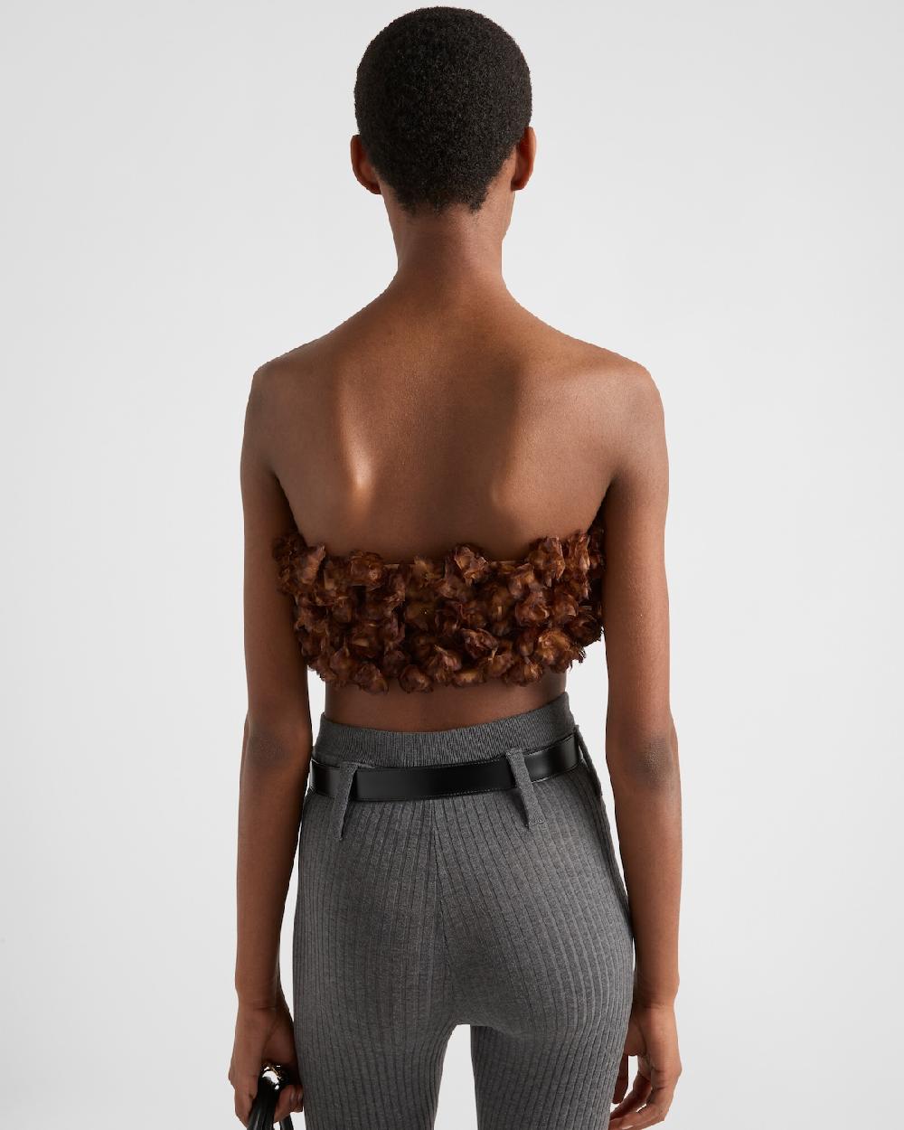 Prada Top bandeau de organza bordada Limitado a 3 días
