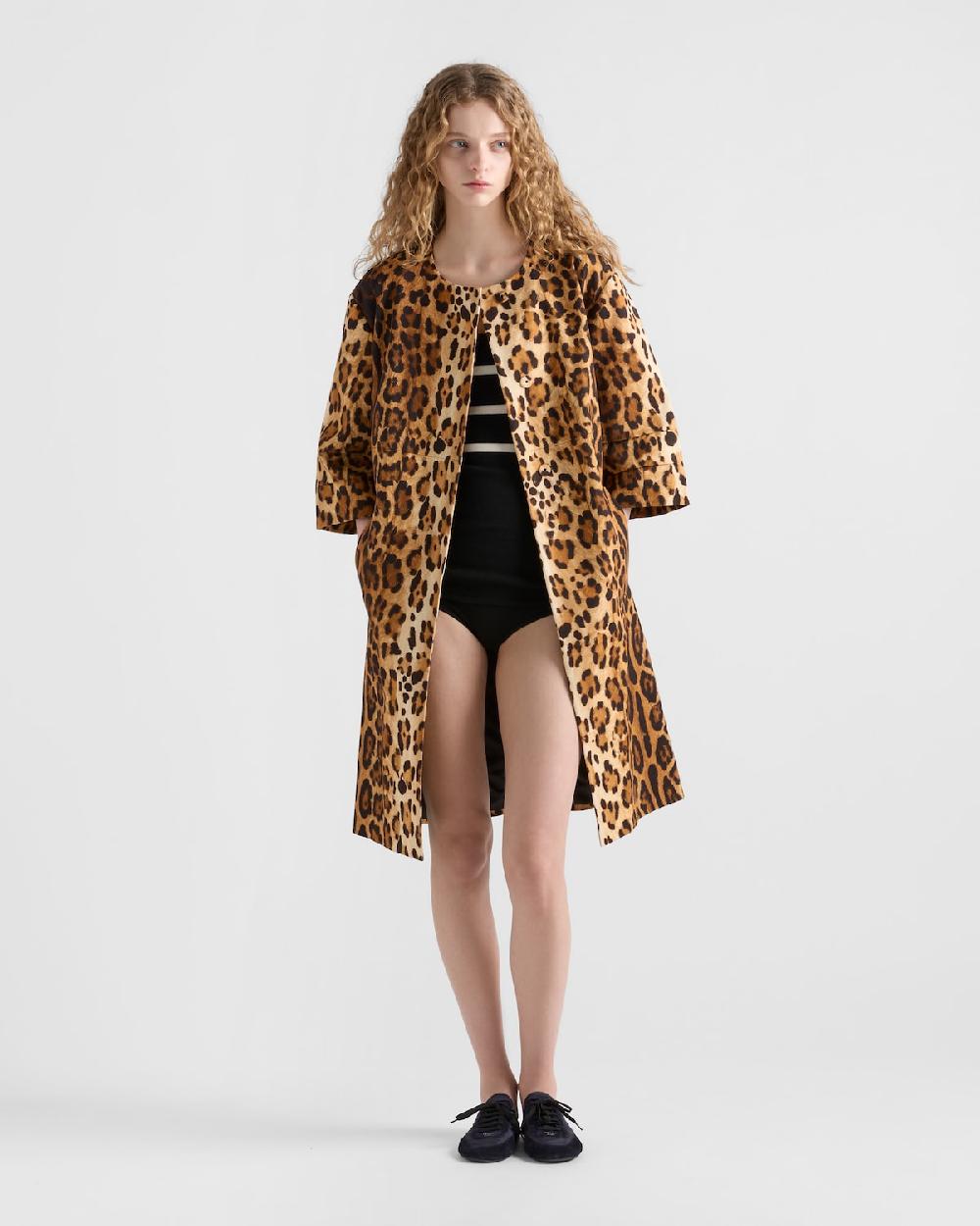 Prada Abrigo de botonadura simple en dril con estampado animal En oferta