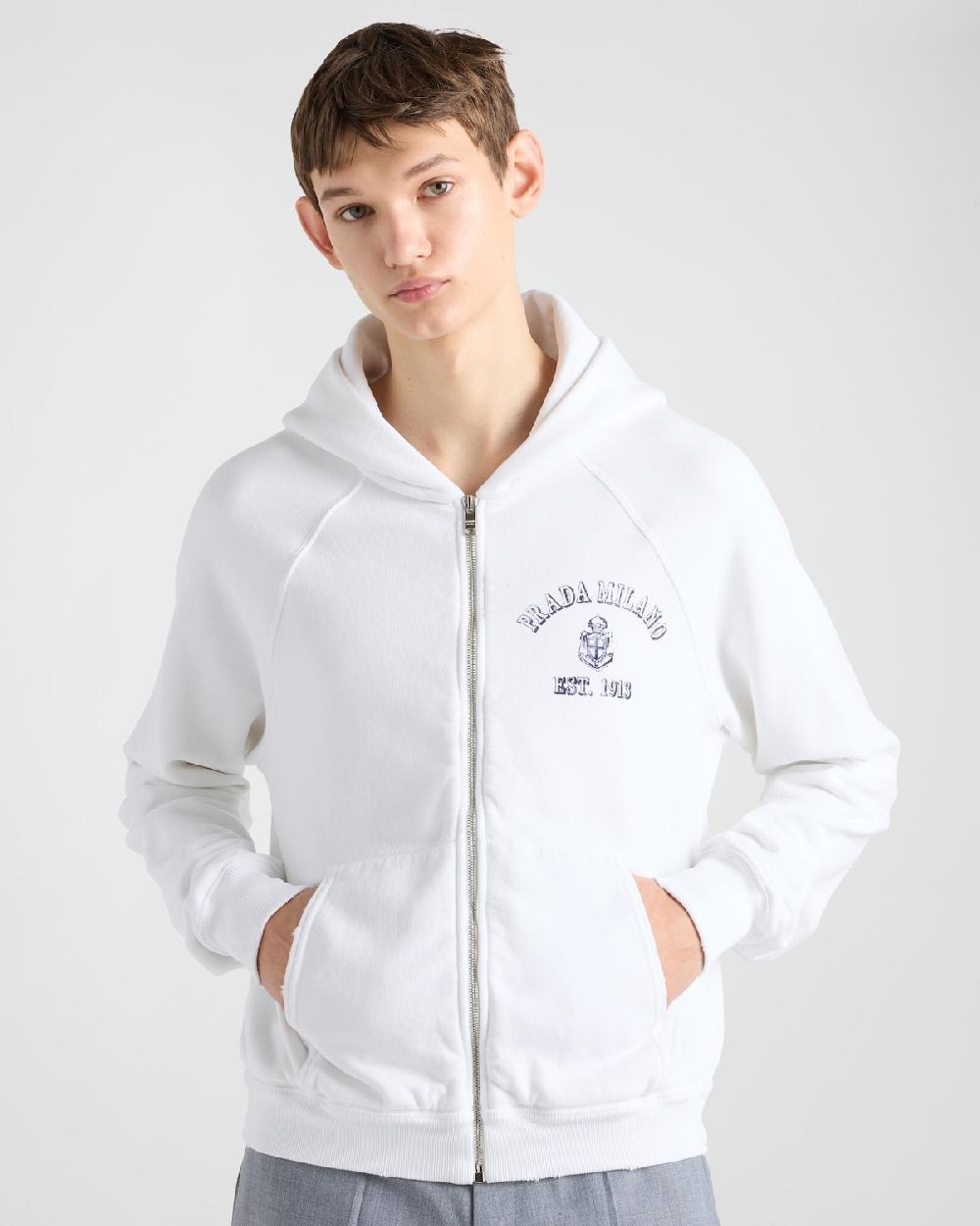 Prada Sudadera en felpa de algodón con capucha Tienda