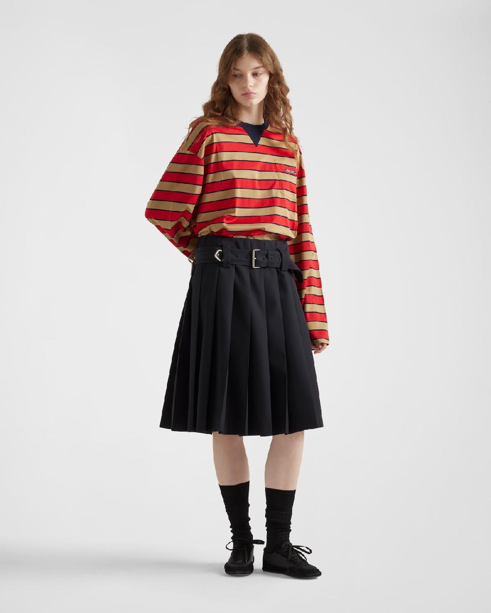 Prada Camiseta de manga larga de algodón de hilo de Escocia a rayas Liquidación