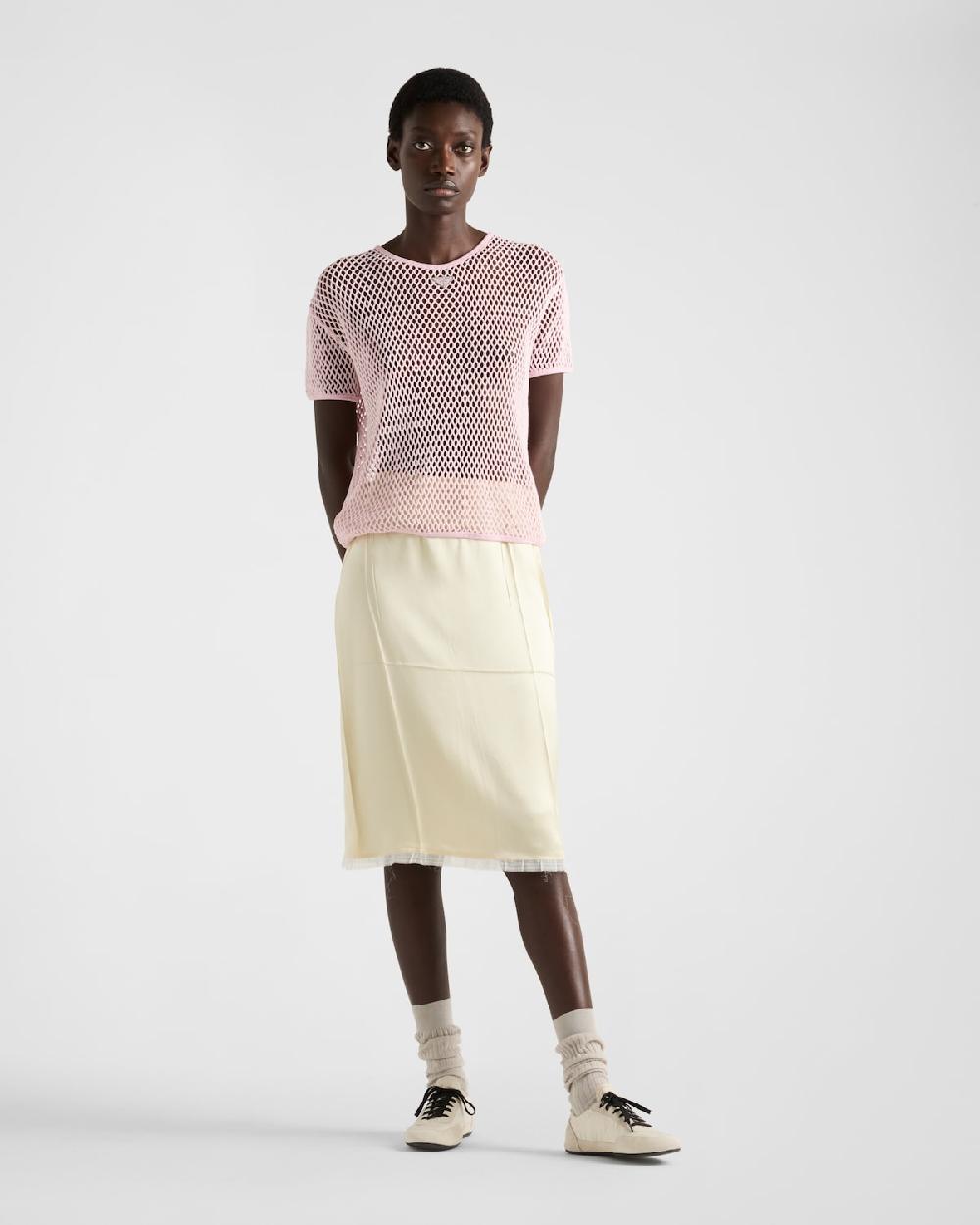 Prada Top de malla de algodón Tienda de fábrica