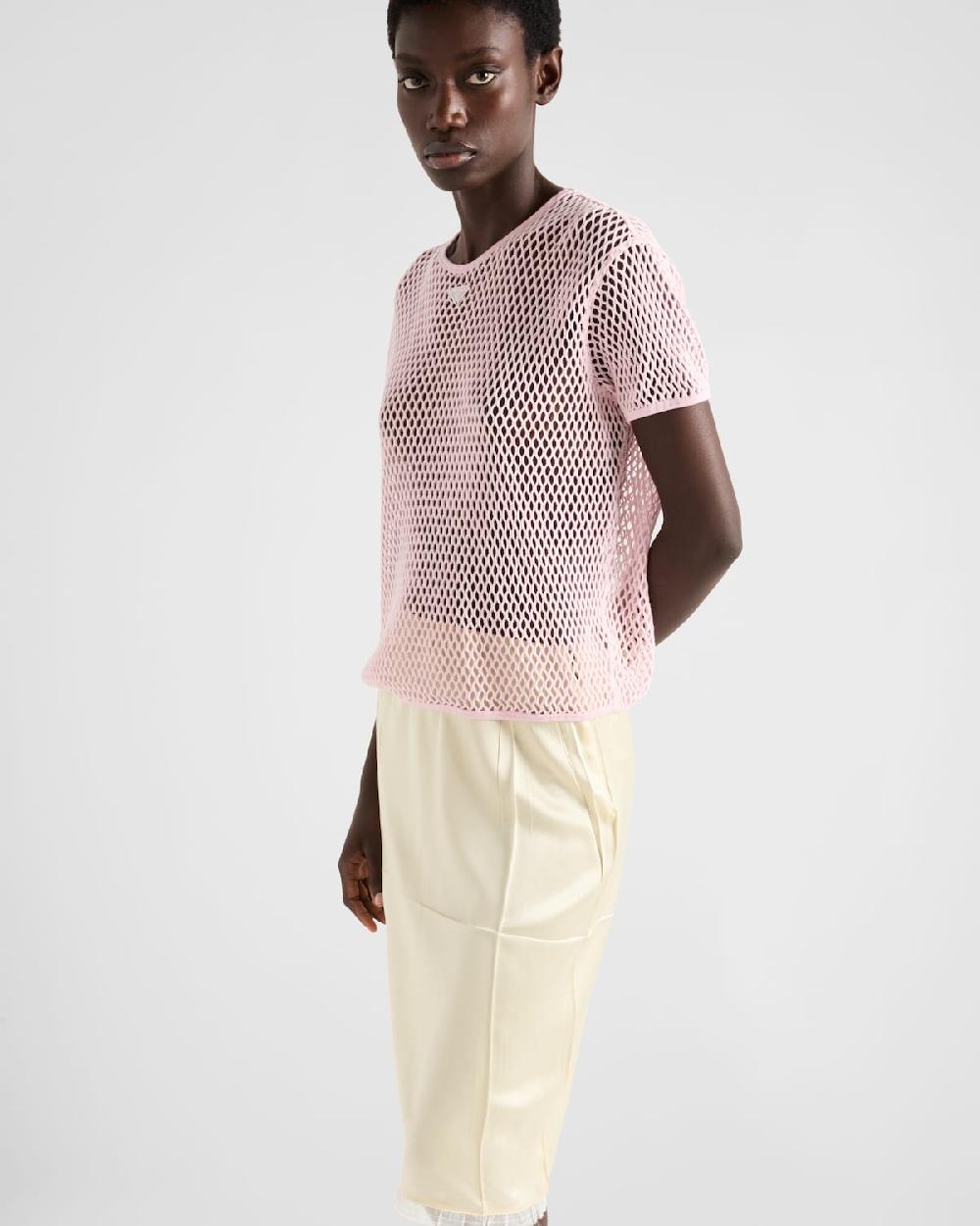 Prada Top de malla de algodón Tienda de fábrica