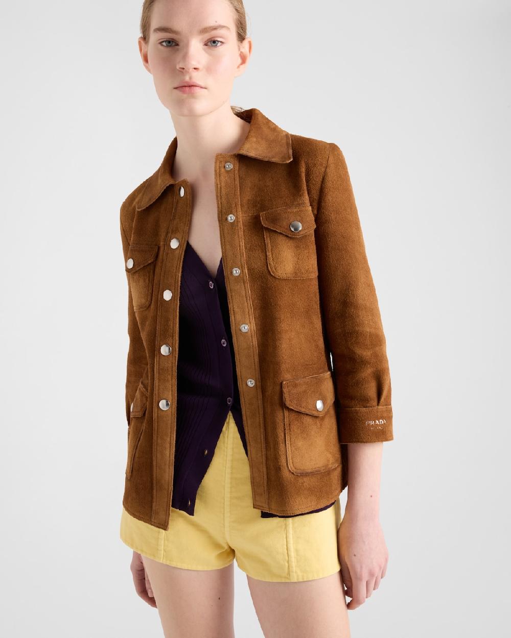 Prada Chaqueta safari de ante Liquidación