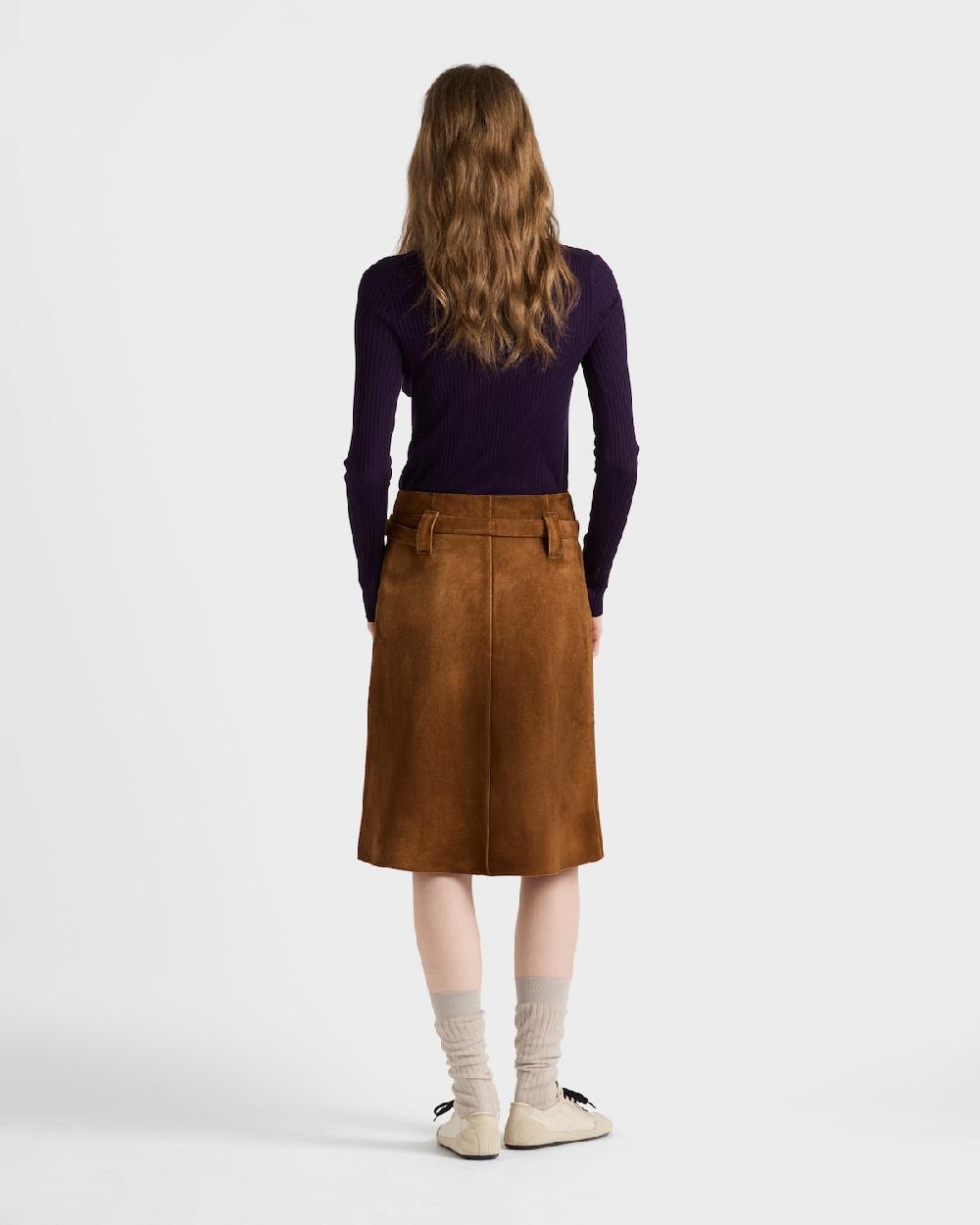 Prada Falda midi de ante Mejor oferta
