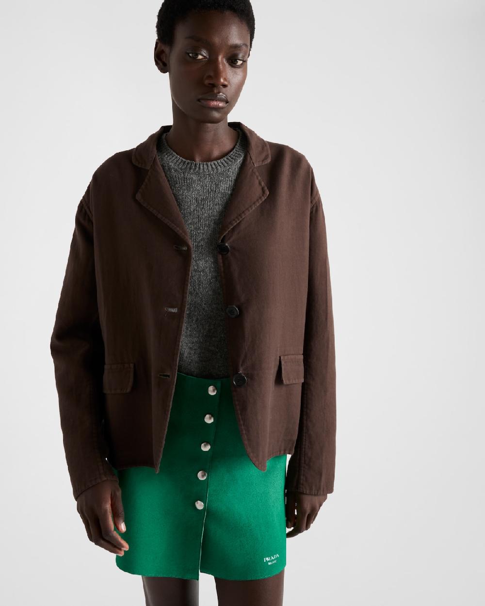Prada Chaqueta de botonadura simple en algodón doble envejecido Rebajas online