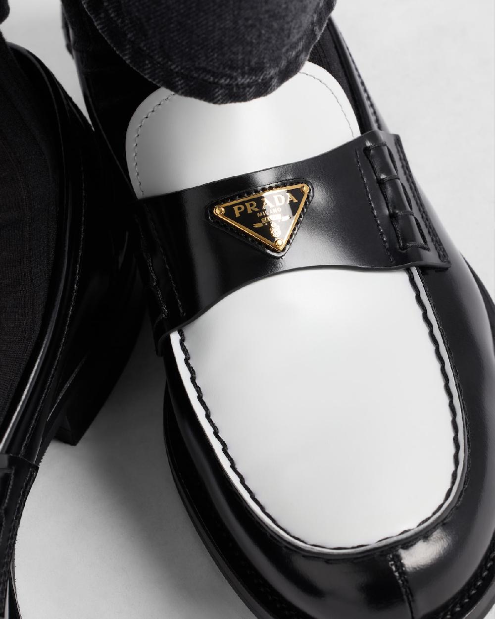 Prada Mocasines de piel cepillada en dos tonos Outlet online