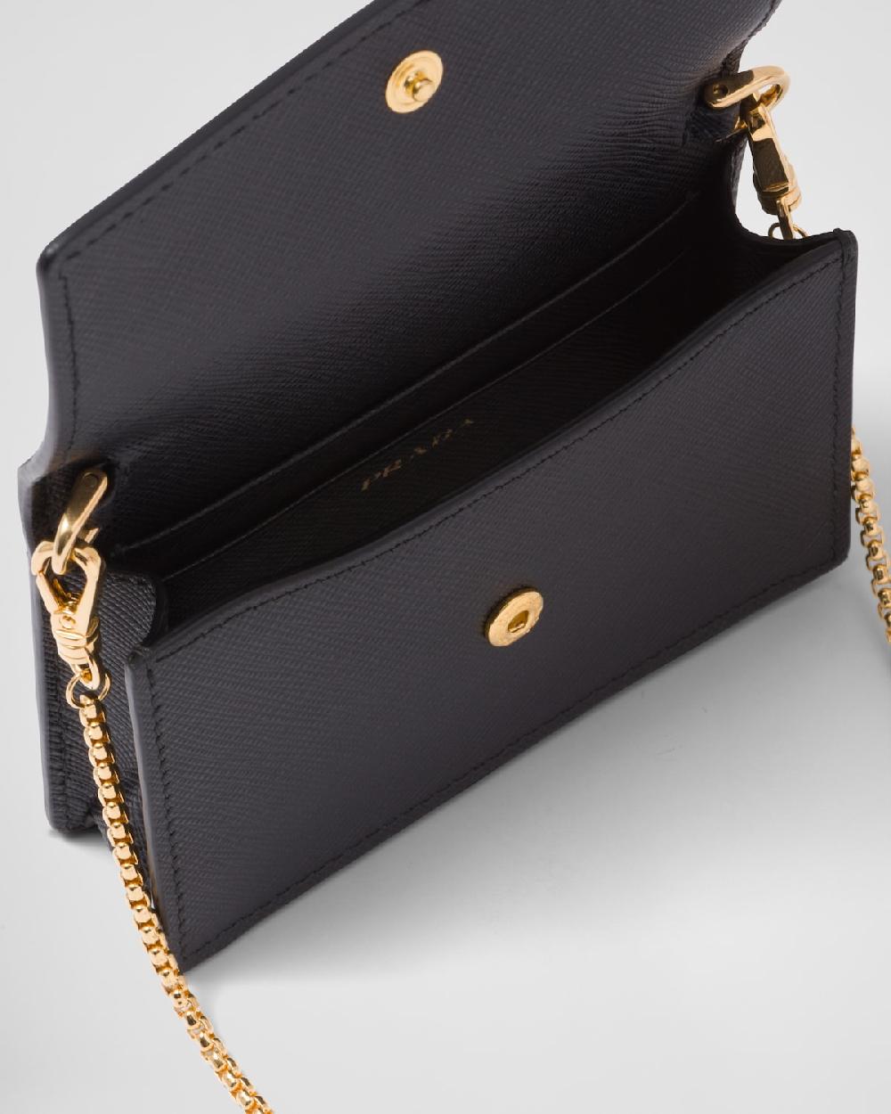 Prada Tarjetero de piel Saffiano con bandolera Rebajas