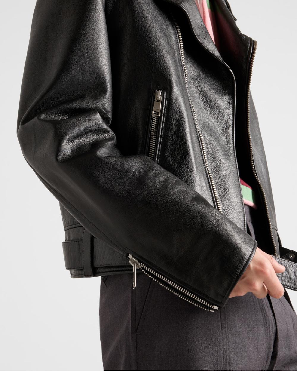 Prada Chaqueta biker de piel Liquidación