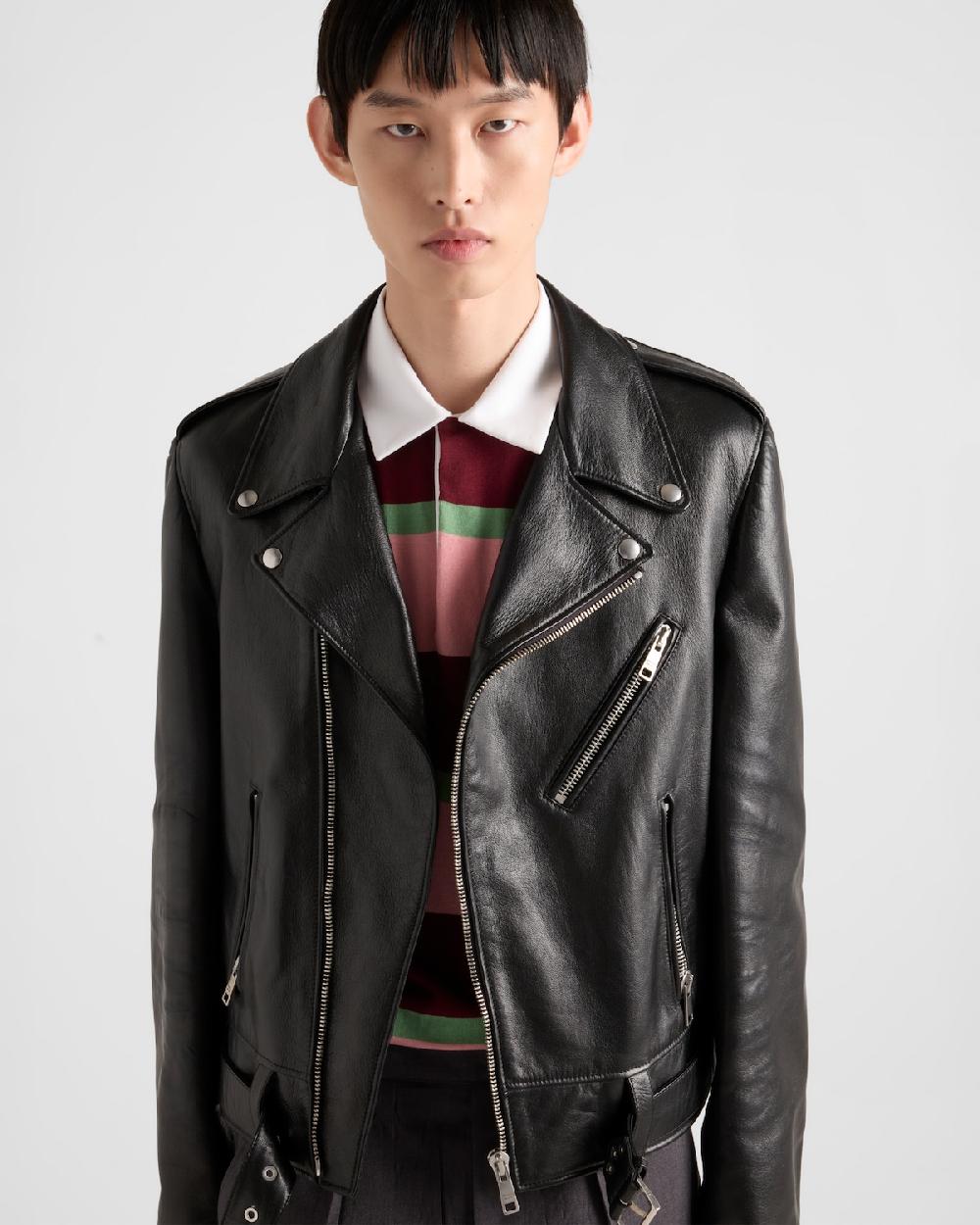 Prada Chaqueta biker de piel Liquidación