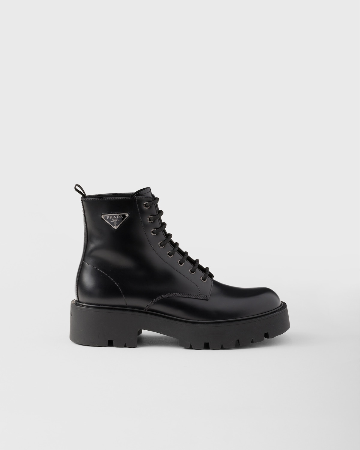 Prada Botas militares de piel cepillada Promoción por tiempo limitado
