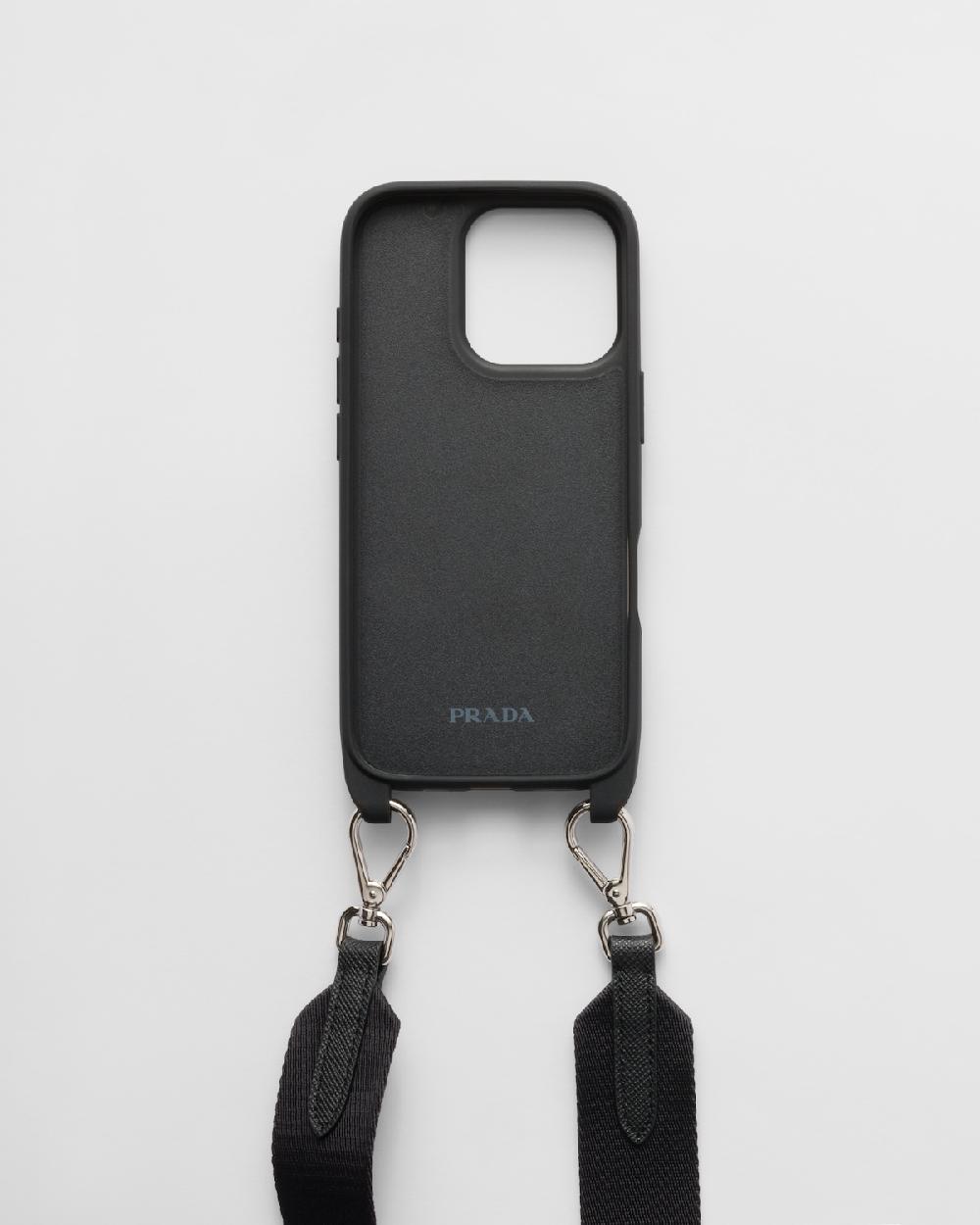Prada Funda para iPhone 16 Pro de piel Saffiano En oferta