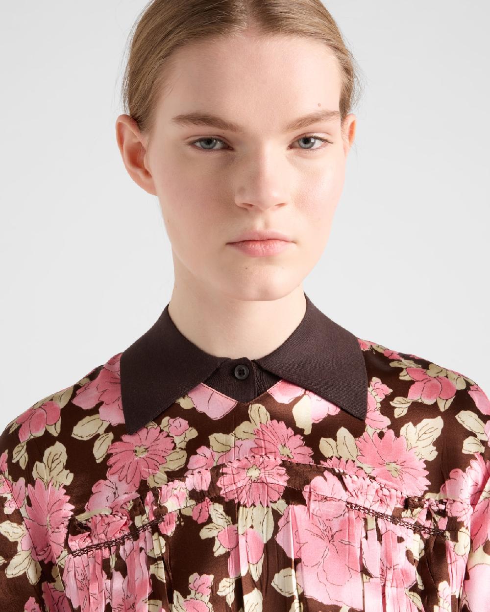 Prada Vestido midi de satén bordado Envío gratis