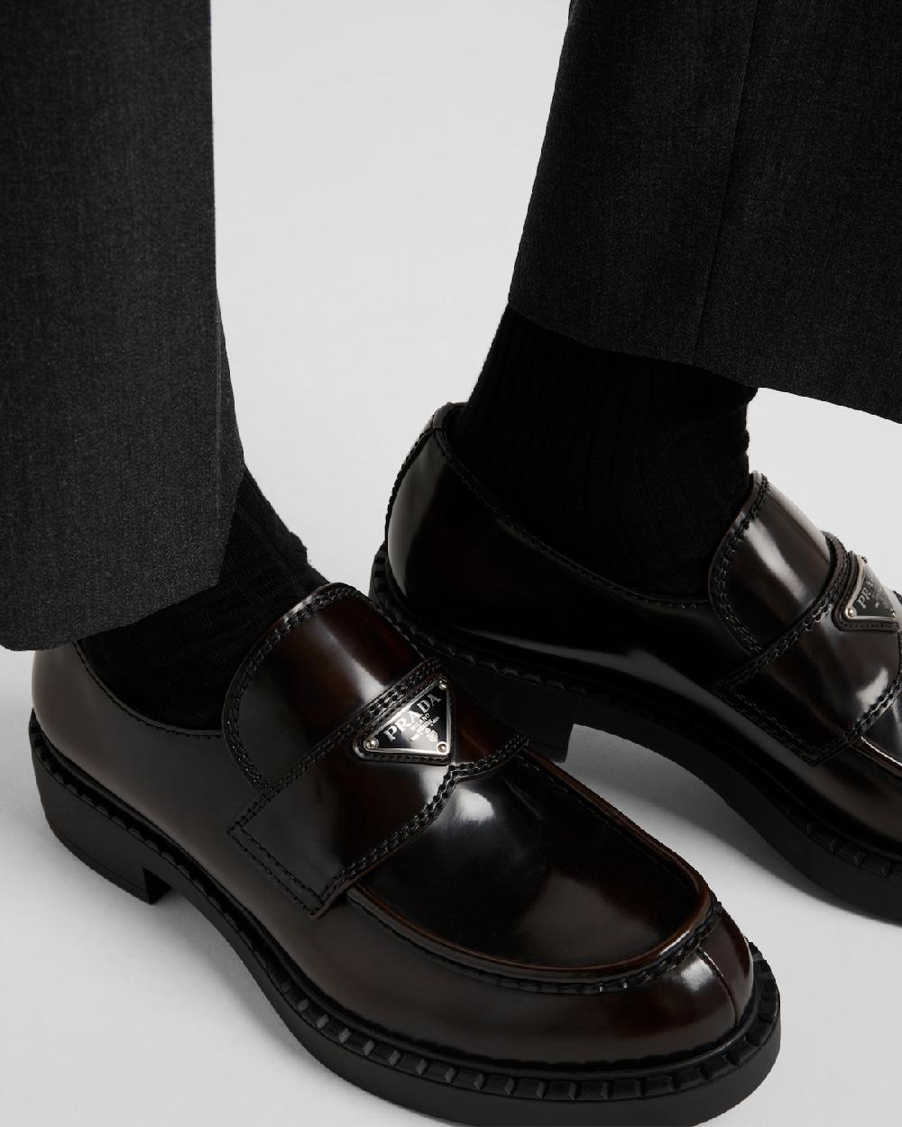 Prada Mocasines Chocolate de piel cepillada Oferta especial de fábrica
