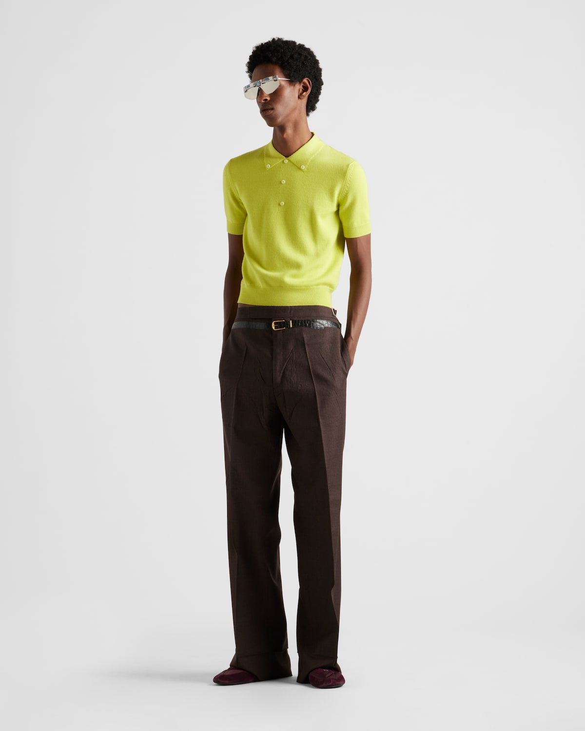 Prada Pantalones de mohair y seda con cinturón estampado