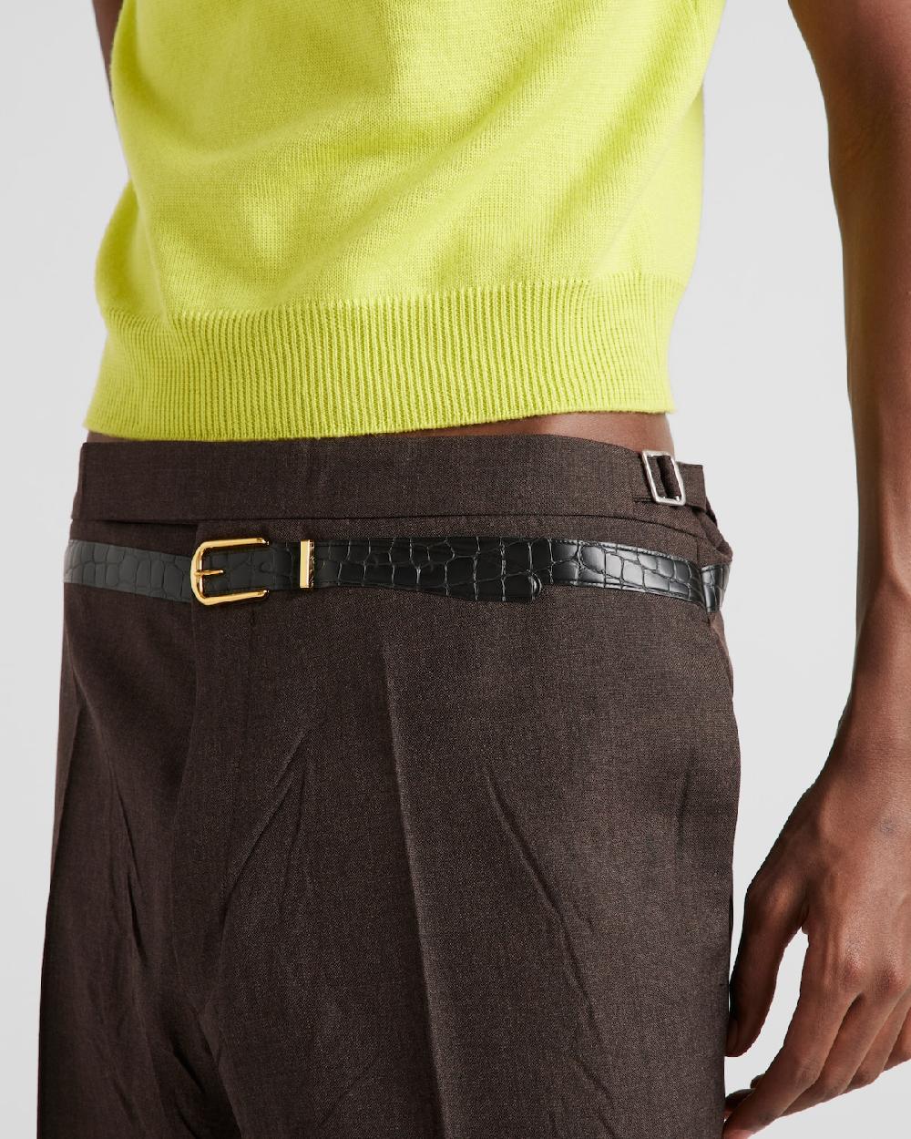 Prada Pantalones de mohair y seda con cinturón estampado Superdescuento