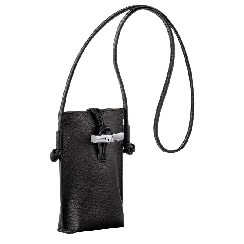 Longchamp Le Roseau Funda de teléfono con cordón de piel Cuero - Negro Outlet online