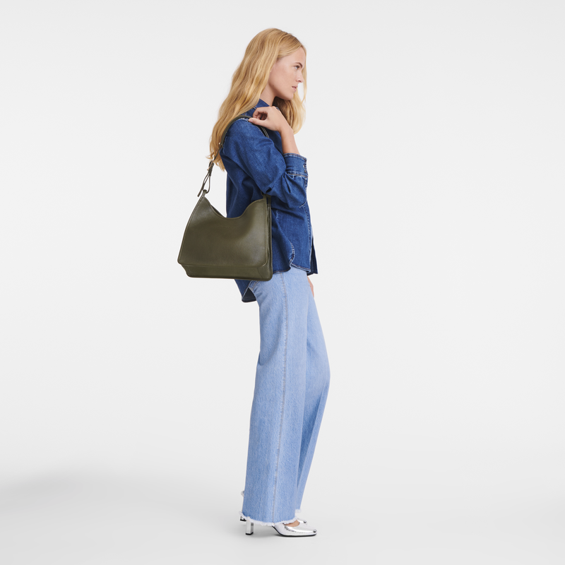 Longchamp Le Foulonné Bolso de hombro M Cuero - Caqui ÚLTIMAS EDICIONES