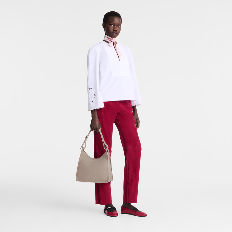 Longchamp Le Foulonné Bolso de hombro M Cuero - Tórtola Últimos 2 días