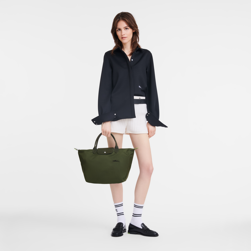 Longchamp Le Pliage Green Bolso con asa superior M Lona reciclada - Bosque Tienda