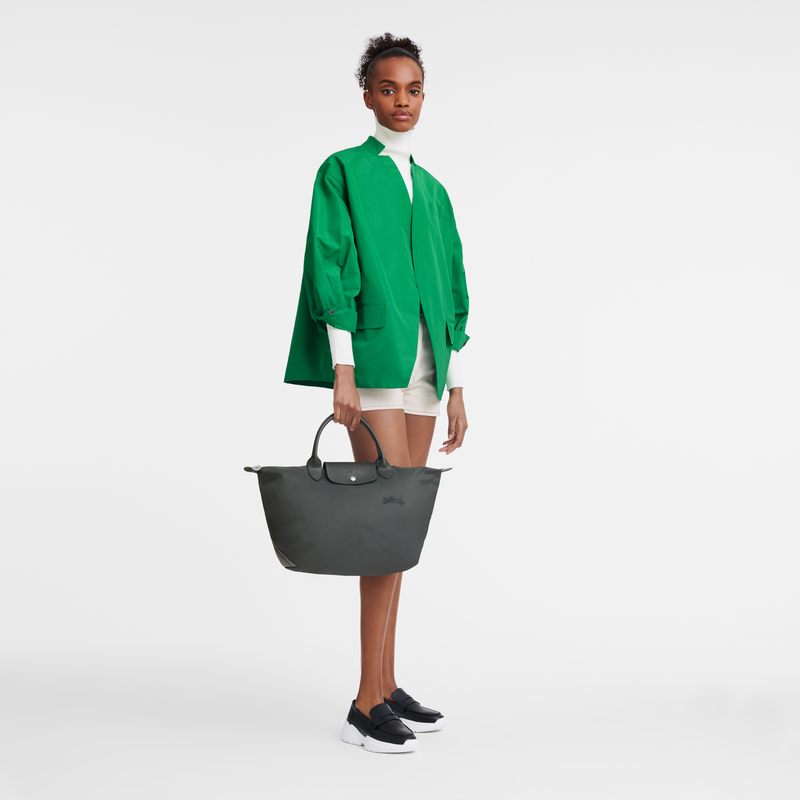 Longchamp Le Pliage Green Bolso con asa superior M Lona reciclada - Grafito Mejor oferta