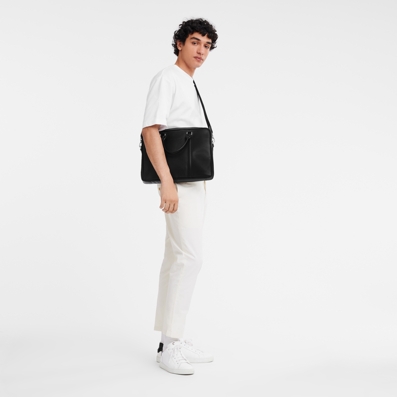 Longchamp Le Foulonné Maletín M Cuero - Negro Última moda