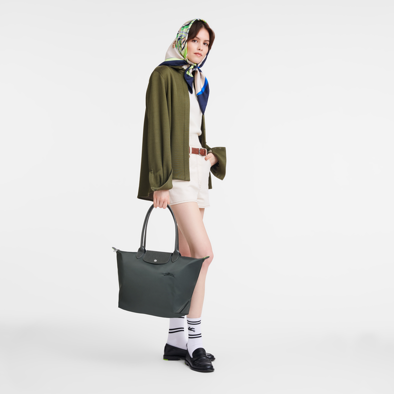 Longchamp Le Pliage Green Bolso de hombro L Lona reciclada - Grafito Mejor oferta