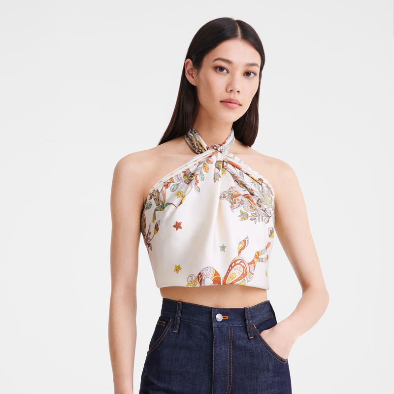 Longchamp Forêt Longchamp Pañuelo de seda 90 Seda - Crudo Promoción trimestral