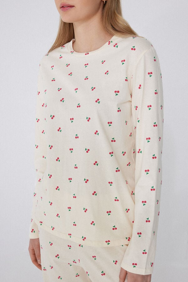 Tezenis Pijama Largo Algodón Estampado Cerezas Superdescuento