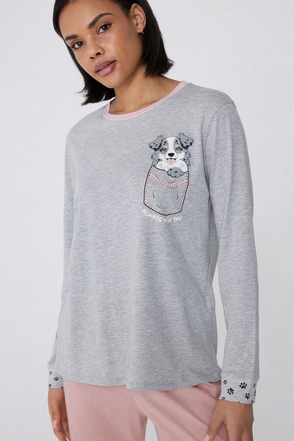 Tezenis Pijama Largo de Algodón con Estampado de Perro Tienda de fábrica