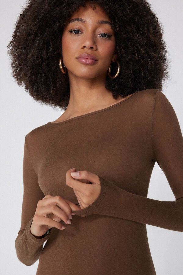Tezenis Camiseta con Cuello de Barco de Viscosa y Lana Merino Última moda