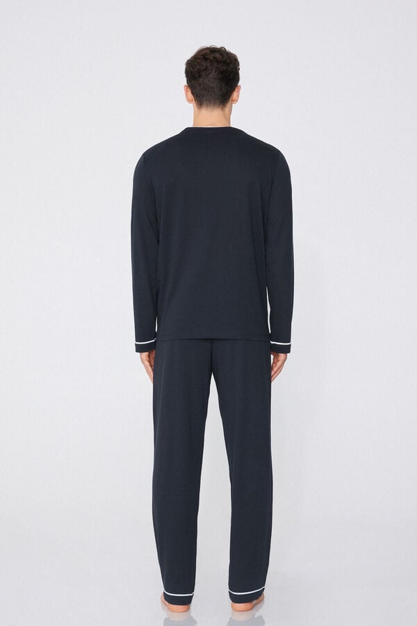 Tezenis Pijama Largo de Algodón con Ribetes para Hombre Descuentos del mes