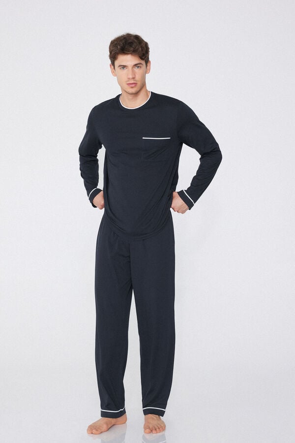 Tezenis Pijama Largo de Algodón con Ribetes para Hombre Descuentos del mes