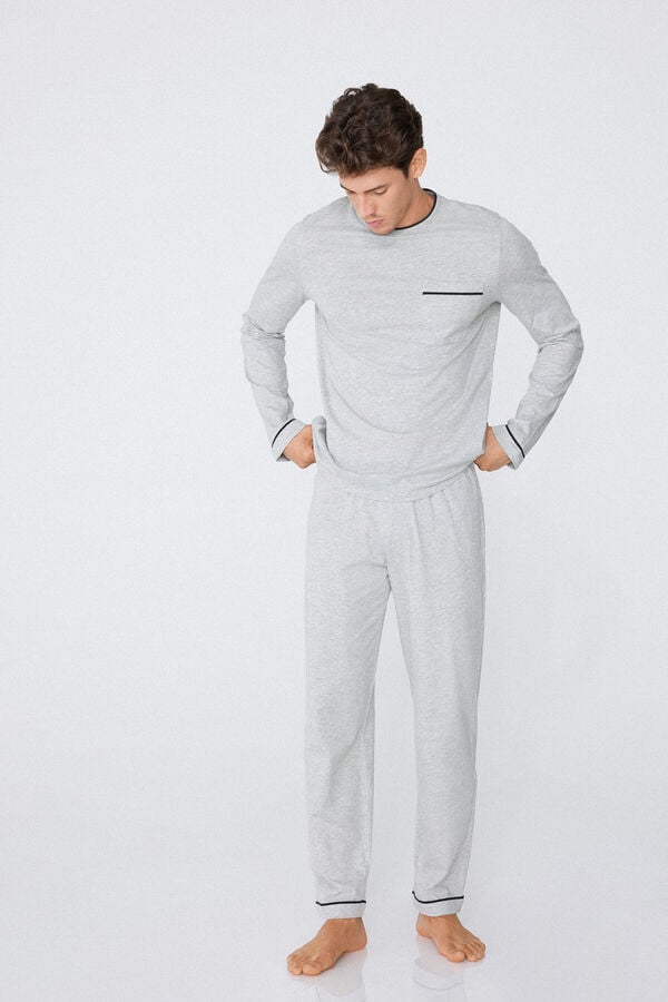 Tezenis Pijama Largo de Algodón con Ribetes para Hombre Oferta exclusiva