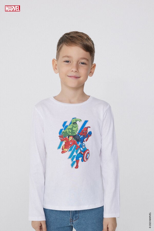 Tezenis Camiseta de Algodón de Manga Larga con Estampado Avengers