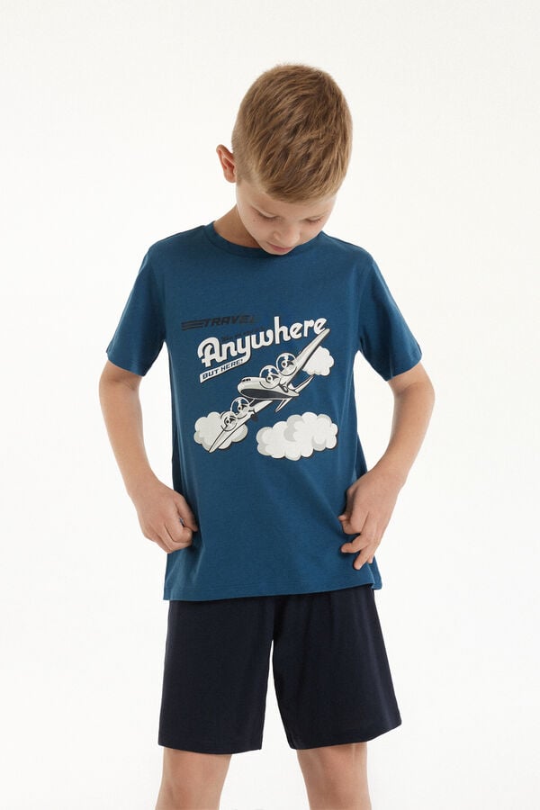 Tezenis Pijama Corto de Manga Corta de Algodón con Estampado de Avión para Niño ÚLTIMAS EDICIONES