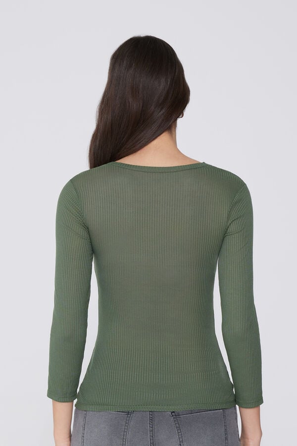 Tezenis Camiseta Manga Tres Cuartos Escote Pico Viscosa Canalé Gran oferta