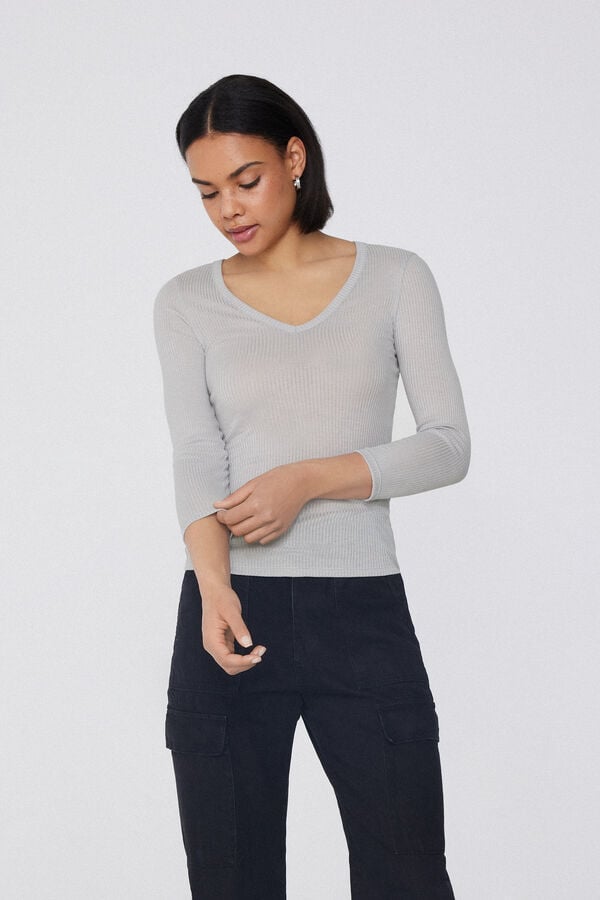 Tezenis Camiseta Manga Tres Cuartos Escote Pico Viscosa Canalé Rebajas baratas