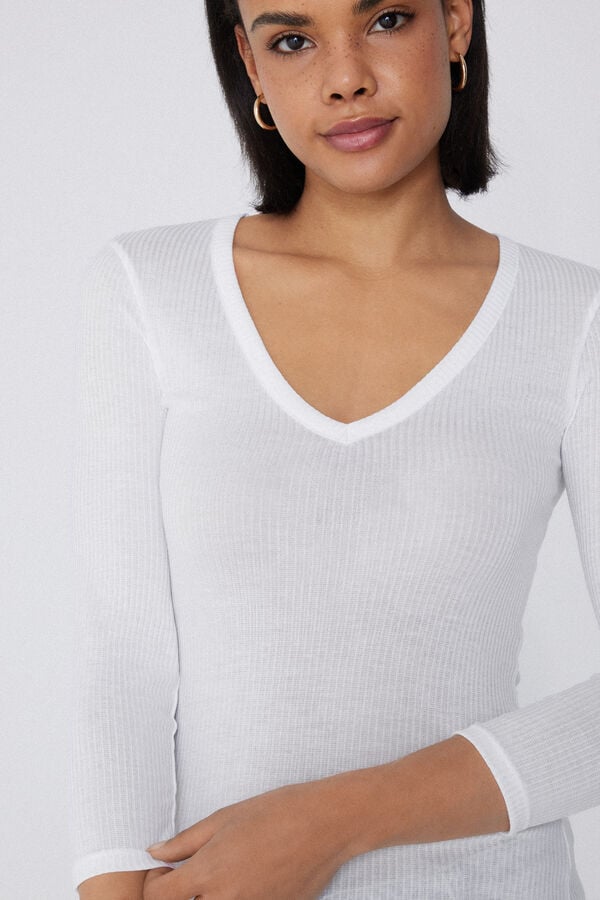 Tezenis Camiseta Manga Tres Cuartos Escote Pico Viscosa Canalé Los más vendidos